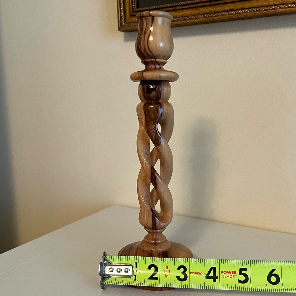 Set Of 2 Vintage Taper Candlestick Holders Hand Carved Olive Wood - Picture 9 of 9